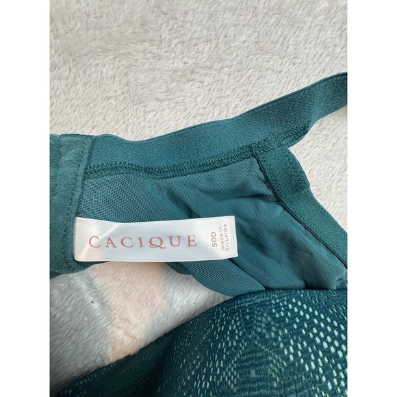 Cacique Teal Green Geometric Lace Full Coverage Underwire Bra 50D - Picture 2 of 6